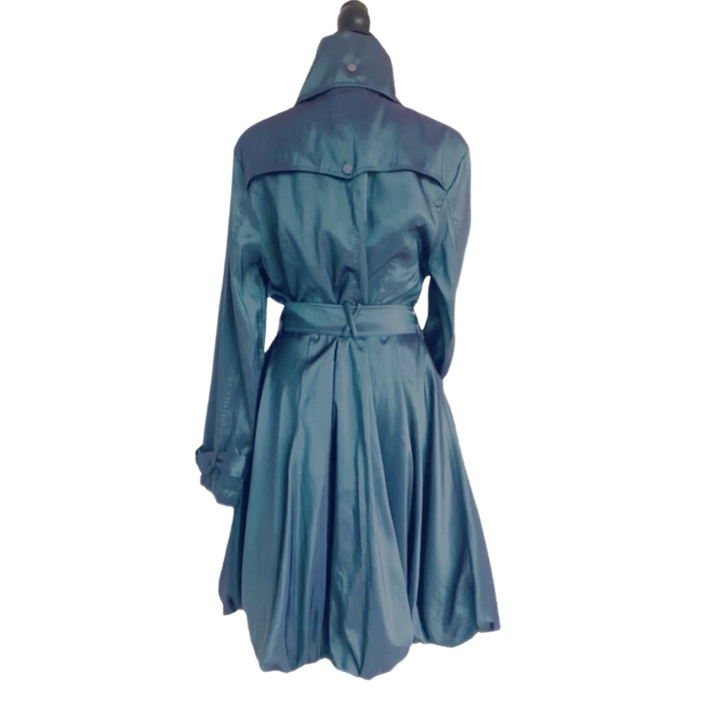 CCC ~ Teal/Purple Monochromatic Satin Belted Utility Dress Coat - Picture 8 of 11